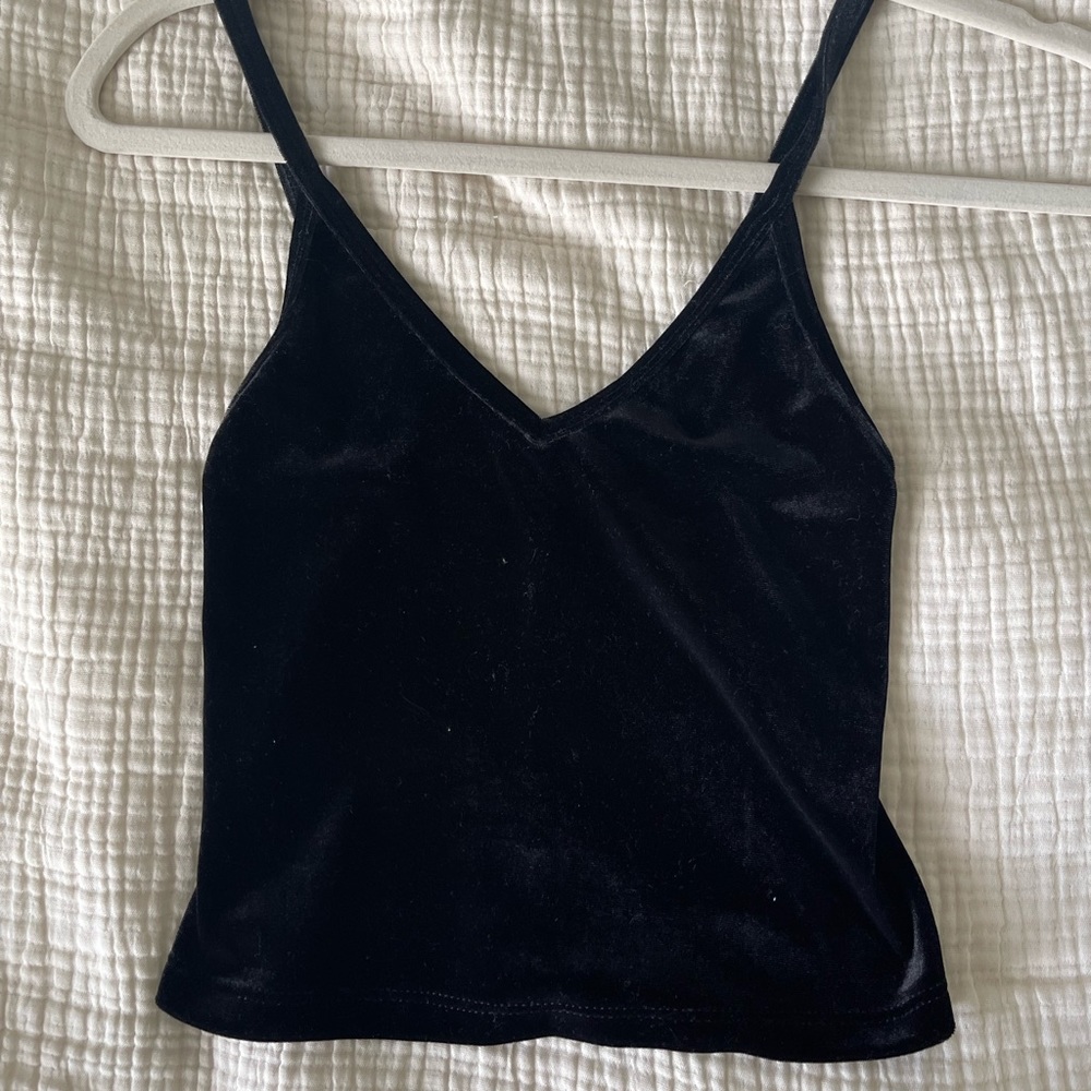 Velvet black V neck crop top. Brandy Melville OS. Never worn